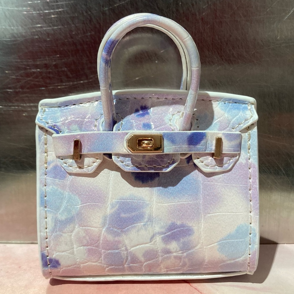 🐊👜 Handmade Mini Purple Crocodile Pattern Birkin AirPod Tote Bag Charm Miniature